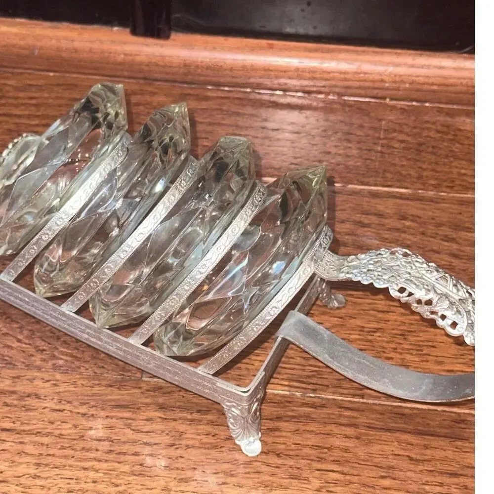 Vintage Mid Century Glass Ashtray & Caddy Set Floral-Like New